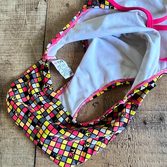 TYR Check Pink One Piece Swimsuit Multicolor Durafast Size 30/XS - Picture 6 of 8